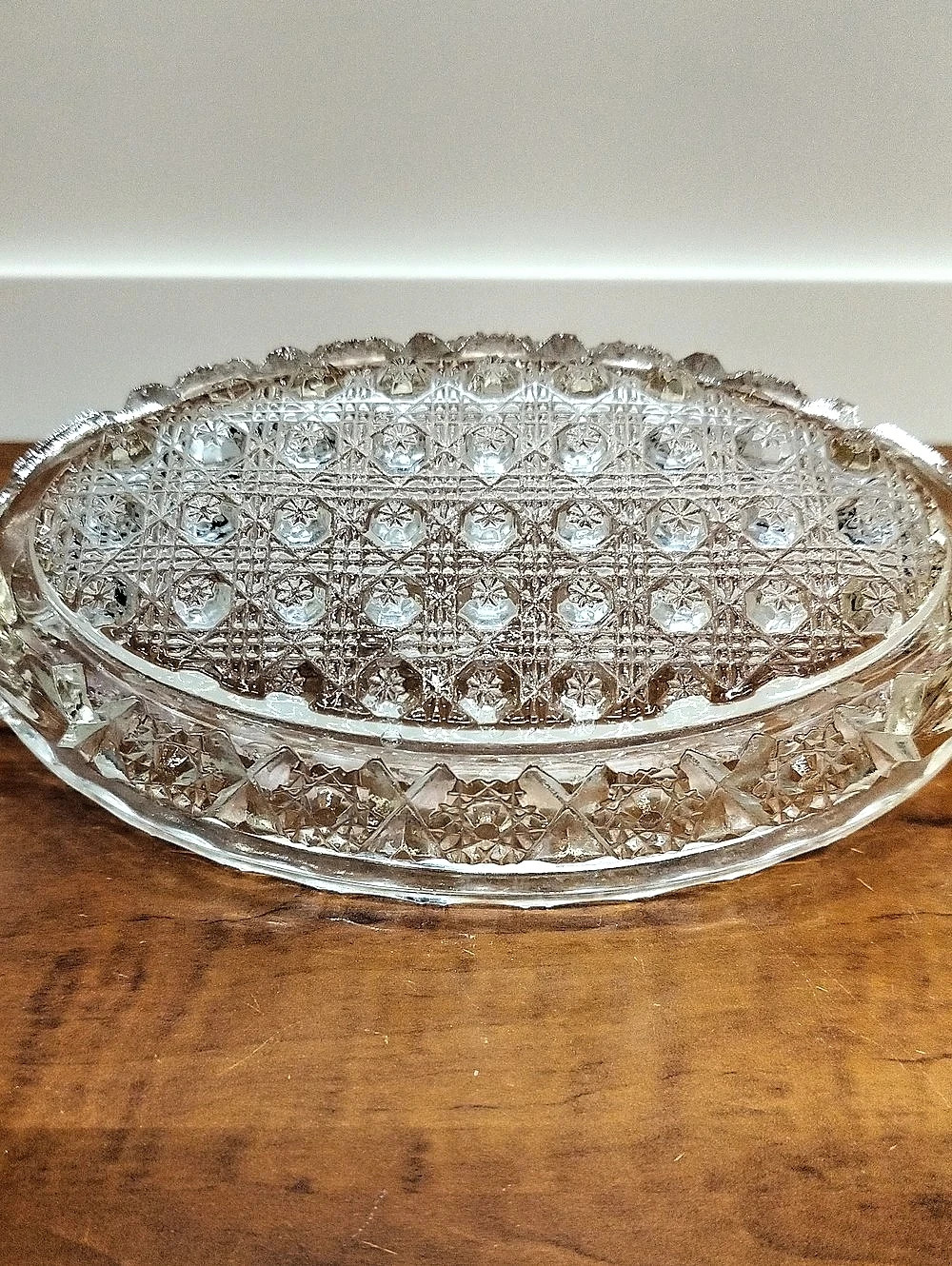 Vintage Imperial Glass Daisy & Button Pattern Clear Glass Relish Dish W/Handles